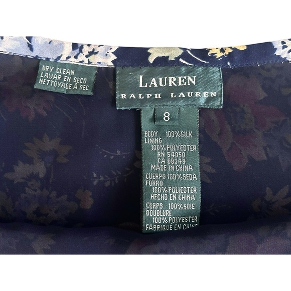 Vintage Y2K Lauren Ralph Lauren Silk Maxi Skirt Navy Blue Floral Size 4 Boho - Picture 10 of 11